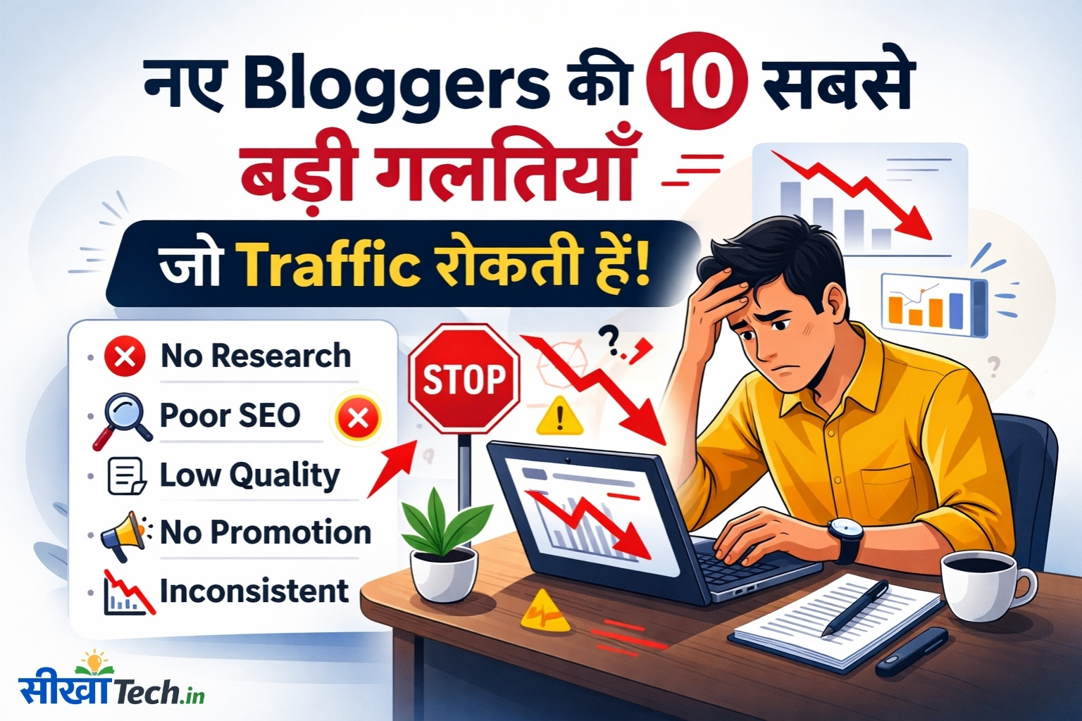 नए Bloggers की 10 सबसे बड़ी गलतियाँ जो Traffic रोकती हैं